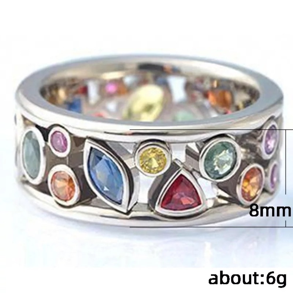 New Unisex 925 Silver Colorful Diamond Ring - Picture 3 of 4